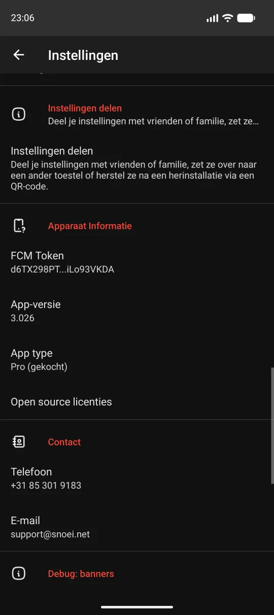Instellingen delen en het begin van Apparaat Informatie