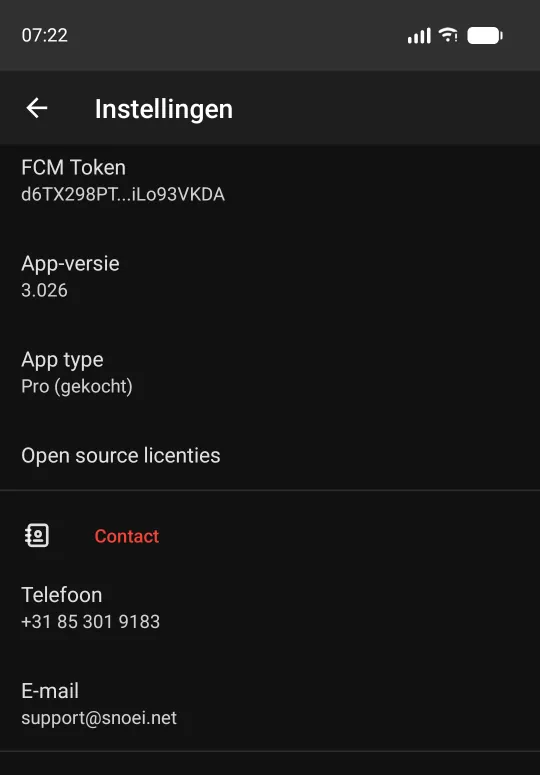 Apparaat Informatie en Contact