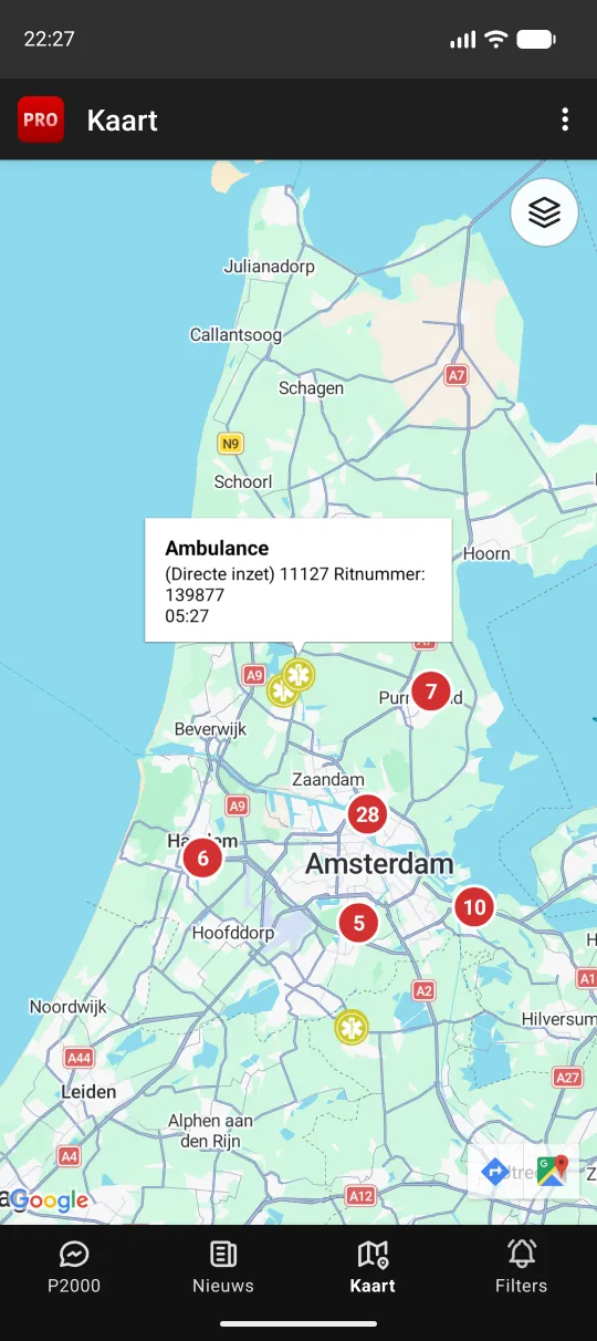 Kaart na inzoomen op een cluster