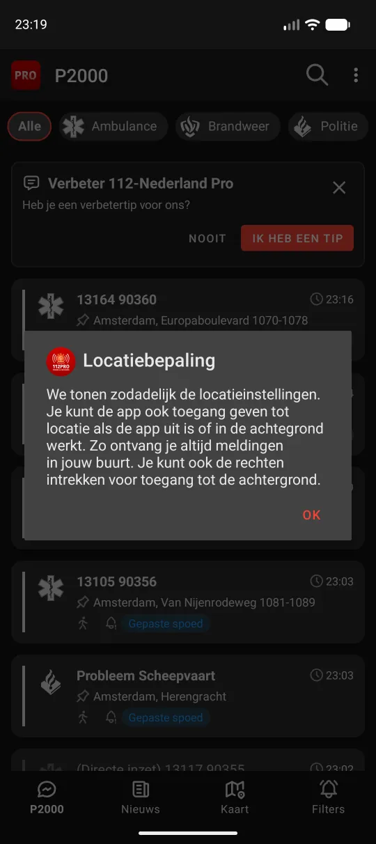 Uitlegvenster over locatietoegang op de achtergrond