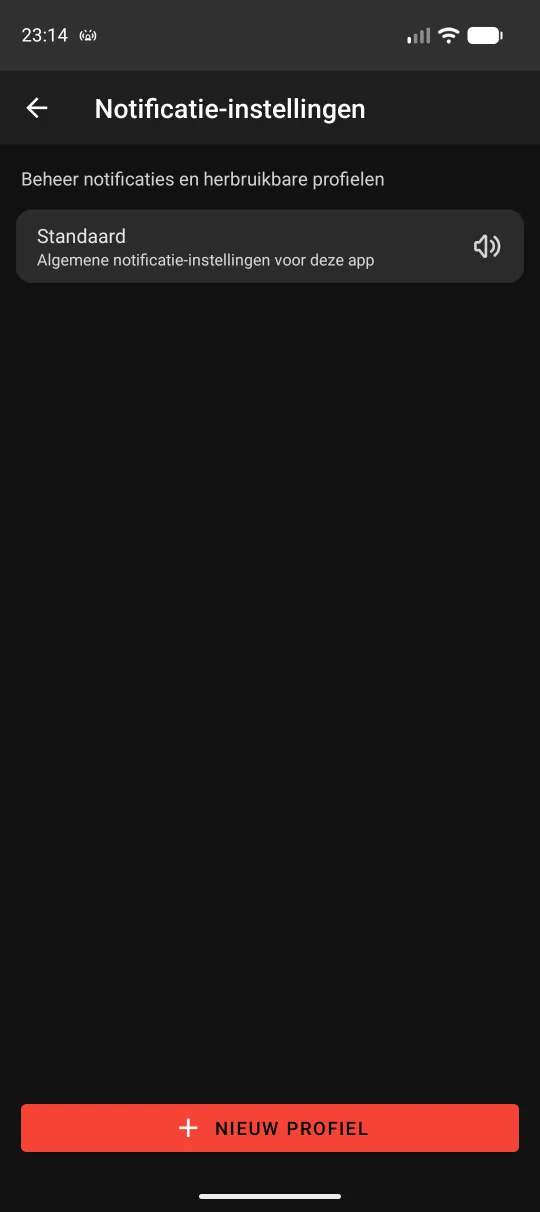 Notificatie-instellingen met de vaste kanalen en de profielen