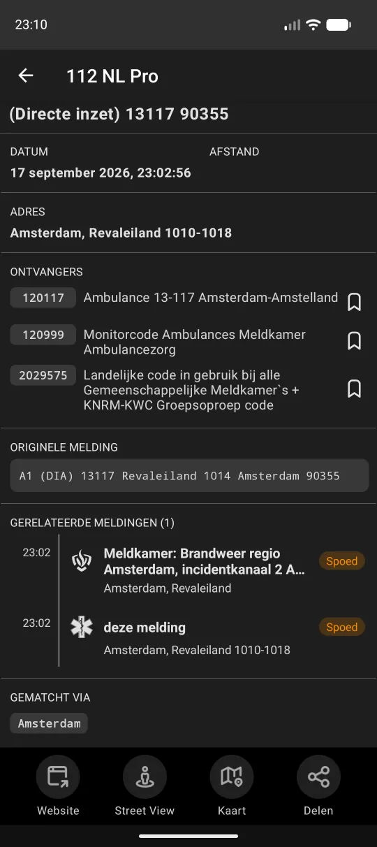 Detailscherm met de sectie Gerelateerde meldingen